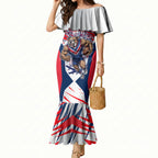 Personalised Western Bulldogs Fan Pride Mermaid Dress Muscular Bulldog Mascot Graphic Art With Melbourne City Skyline