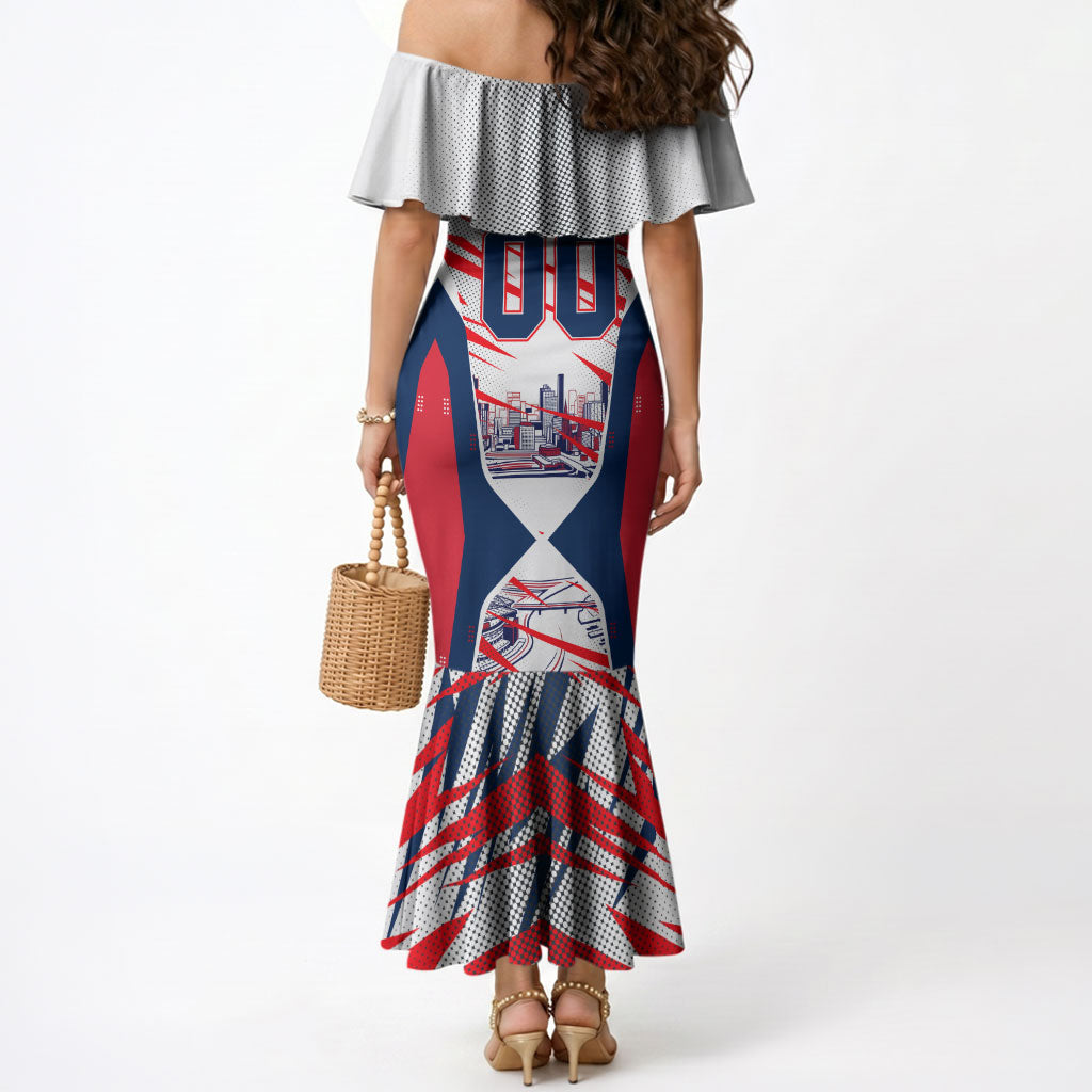 Personalised Western Bulldogs Fan Pride Mermaid Dress Muscular Bulldog Mascot Graphic Art With Melbourne City Skyline