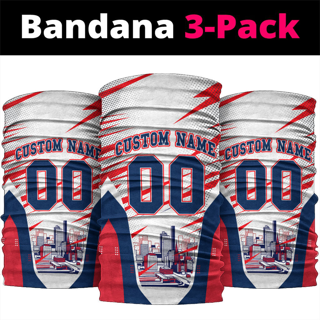 Personalised Western Bulldogs Fan Pride Neck Gaiter Muscular Bulldog Mascot Graphic Art With Melbourne City Skyline