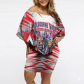 Personalised Western Bulldogs Fan Pride Off Shoulder Short Dress Muscular Bulldog Mascot Graphic Art With Melbourne City Skyline
