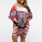 Personalised Western Bulldogs Fan Pride Off Shoulder Short Dress Muscular Bulldog Mascot Graphic Art With Melbourne City Skyline