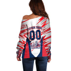 Personalised Western Bulldogs Fan Pride Off Shoulder Sweater Muscular Bulldog Mascot Graphic Art With Melbourne City Skyline