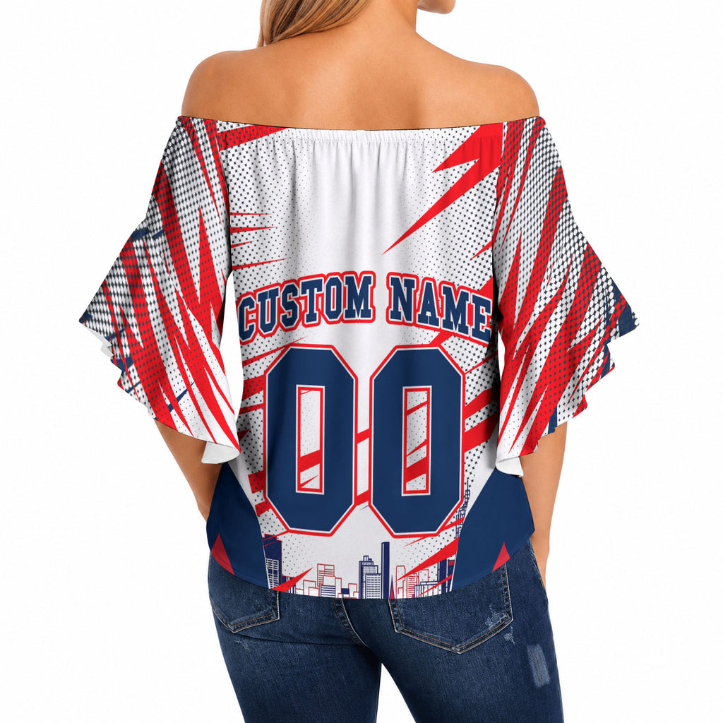 Personalised Western Bulldogs Fan Pride Off Shoulder Wrap Waist Top Muscular Bulldog Mascot Graphic Art With Melbourne City Skyline