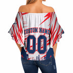 Personalised Western Bulldogs Fan Pride Off Shoulder Wrap Waist Top Muscular Bulldog Mascot Graphic Art With Melbourne City Skyline