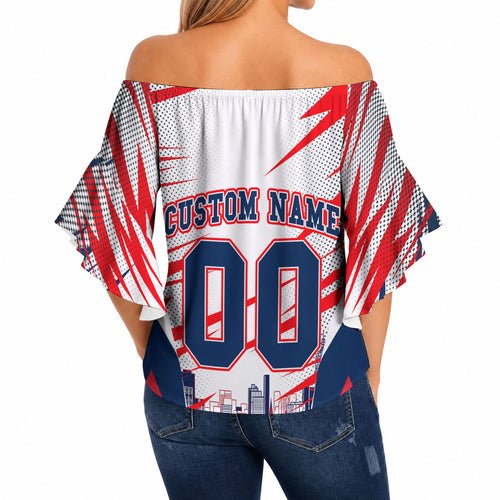 Personalised Western Bulldogs Fan Pride Off Shoulder Wrap Waist Top Muscular Bulldog Mascot Graphic Art With Melbourne City Skyline