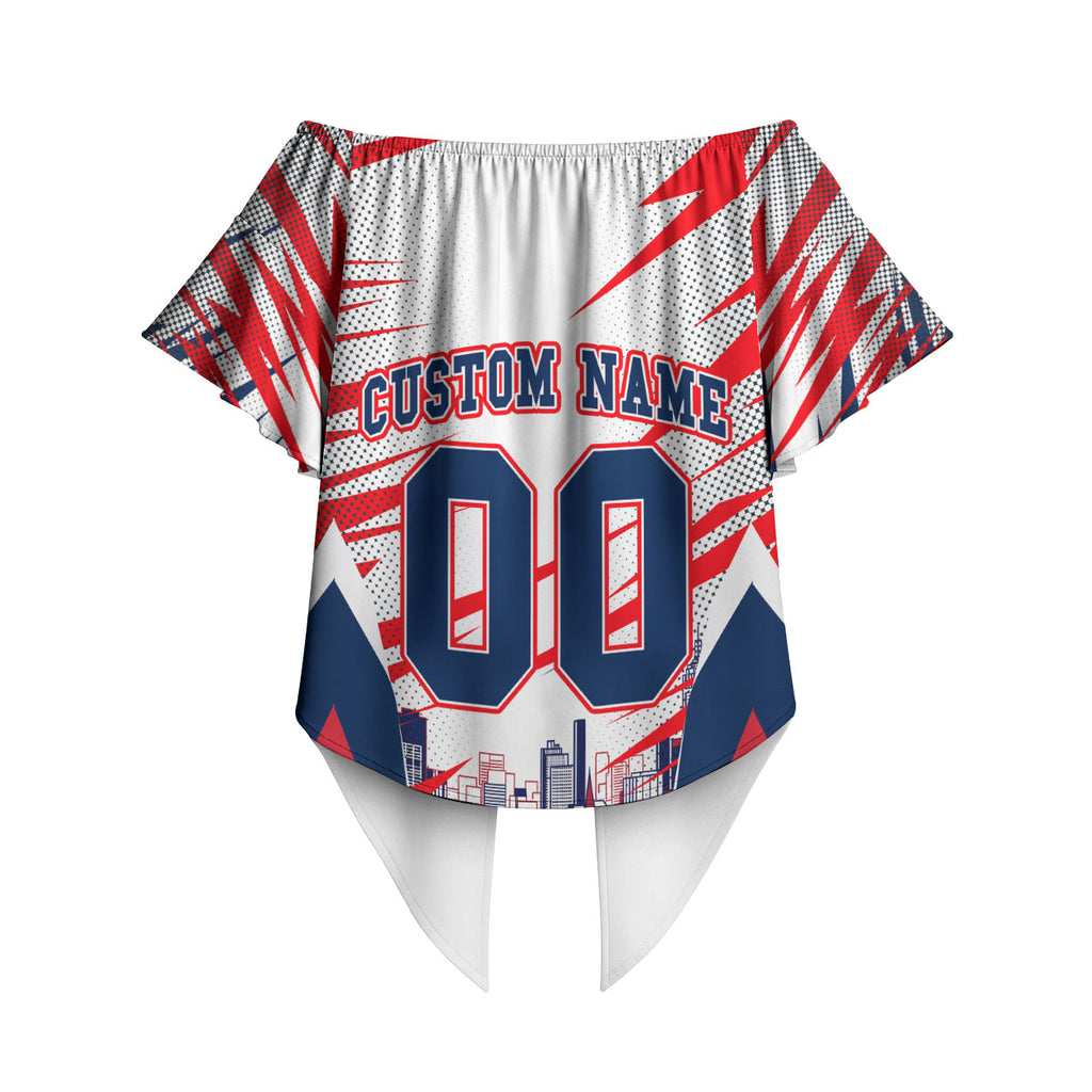 Personalised Western Bulldogs Fan Pride Off Shoulder Wrap Waist Top Muscular Bulldog Mascot Graphic Art With Melbourne City Skyline
