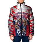 Personalised Western Bulldogs Fan Pride Padded Jacket Muscular Bulldog Mascot Graphic Art With Melbourne City Skyline