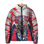 Personalised Western Bulldogs Fan Pride Padded Jacket Muscular Bulldog Mascot Graphic Art With Melbourne City Skyline