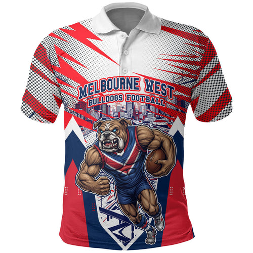 Personalised Western Bulldogs Fan Pride Polo Shirt Muscular Bulldog Mascot Graphic Art With Melbourne City Skyline