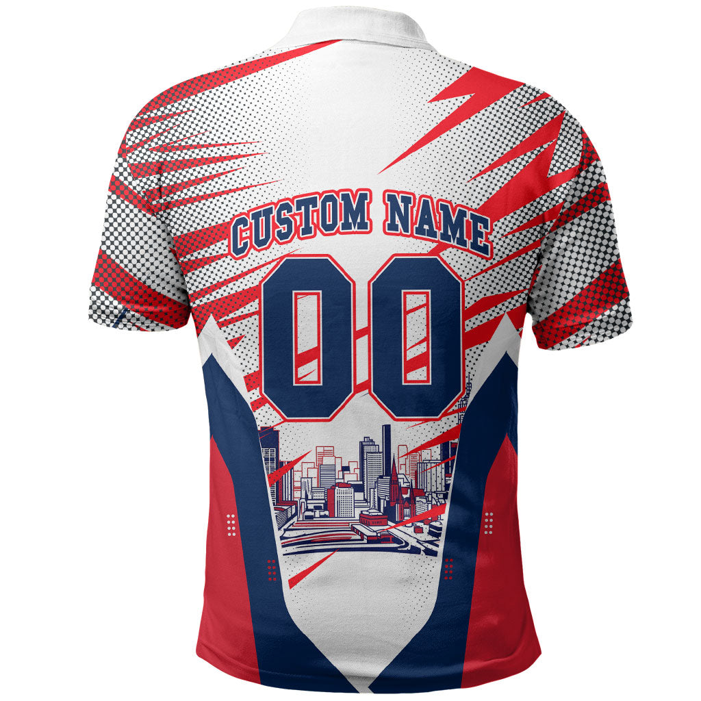 Personalised Western Bulldogs Fan Pride Polo Shirt Muscular Bulldog Mascot Graphic Art With Melbourne City Skyline