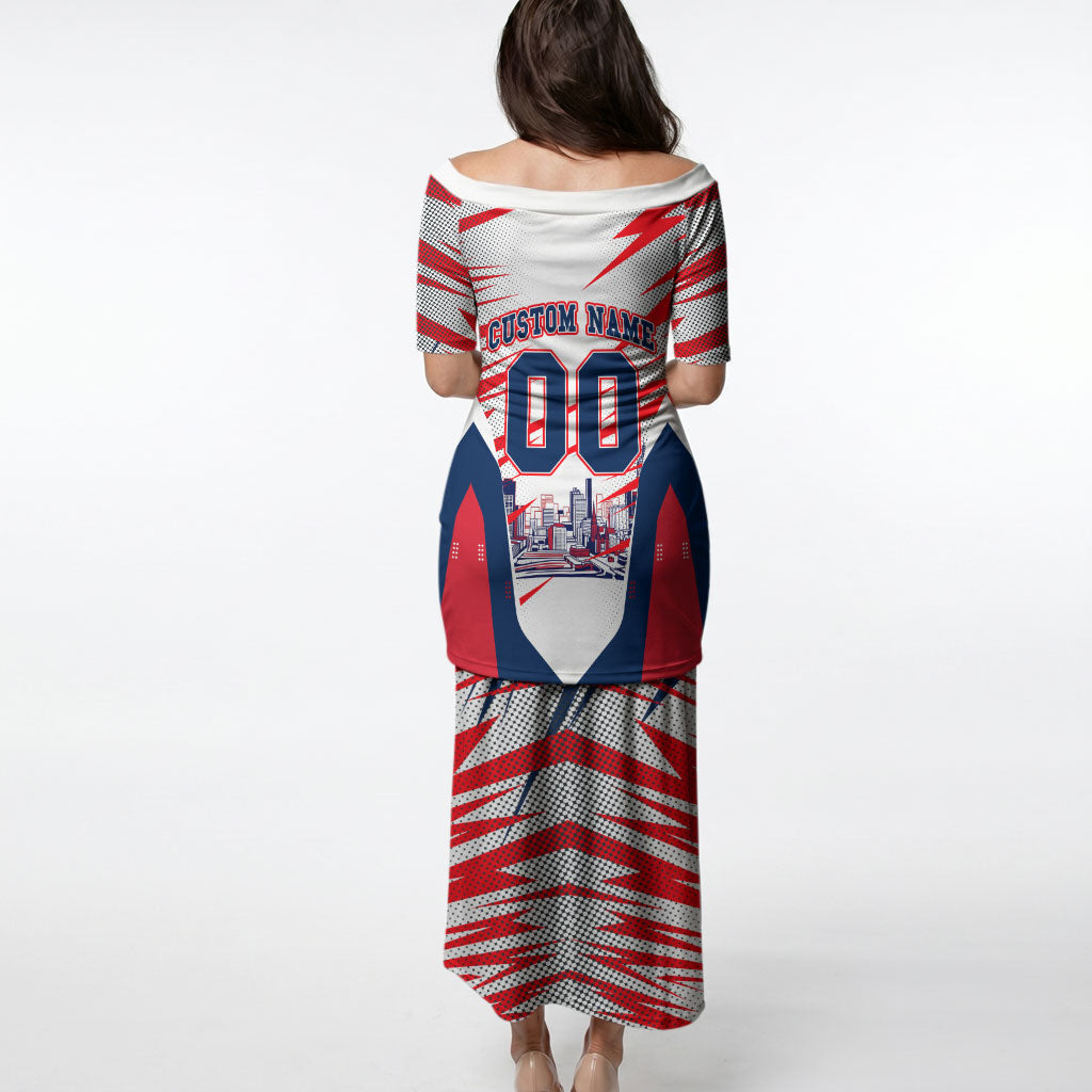 Personalised Western Bulldogs Fan Pride Puletasi Muscular Bulldog Mascot Graphic Art With Melbourne City Skyline