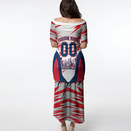 Personalised Western Bulldogs Fan Pride Puletasi Muscular Bulldog Mascot Graphic Art With Melbourne City Skyline