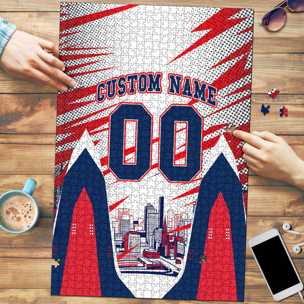 Personalised Western Bulldogs Fan Pride Puzzle Muscular Bulldog Mascot Graphic Art With Melbourne City Skyline