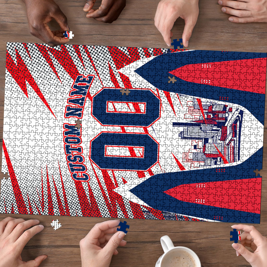 Personalised Western Bulldogs Fan Pride Puzzle Muscular Bulldog Mascot Graphic Art With Melbourne City Skyline