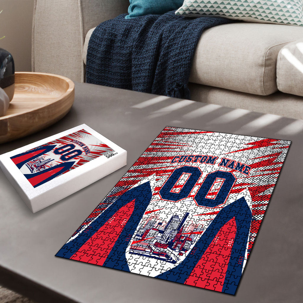Personalised Western Bulldogs Fan Pride Puzzle Muscular Bulldog Mascot Graphic Art With Melbourne City Skyline