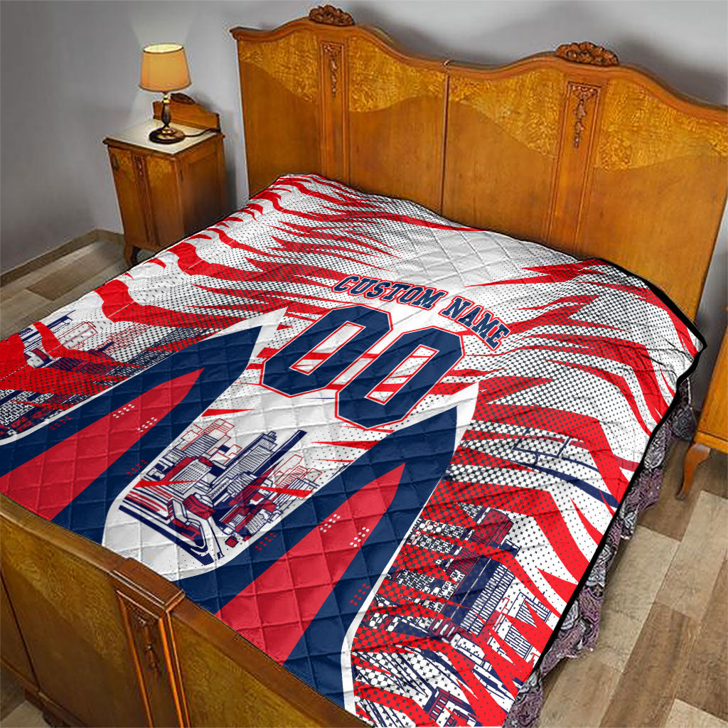 Personalised Western Bulldogs Fan Pride Quilt Muscular Bulldog Mascot Graphic Art With Melbourne City Skyline