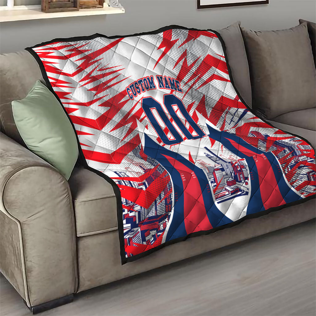 Personalised Western Bulldogs Fan Pride Quilt Muscular Bulldog Mascot Graphic Art With Melbourne City Skyline
