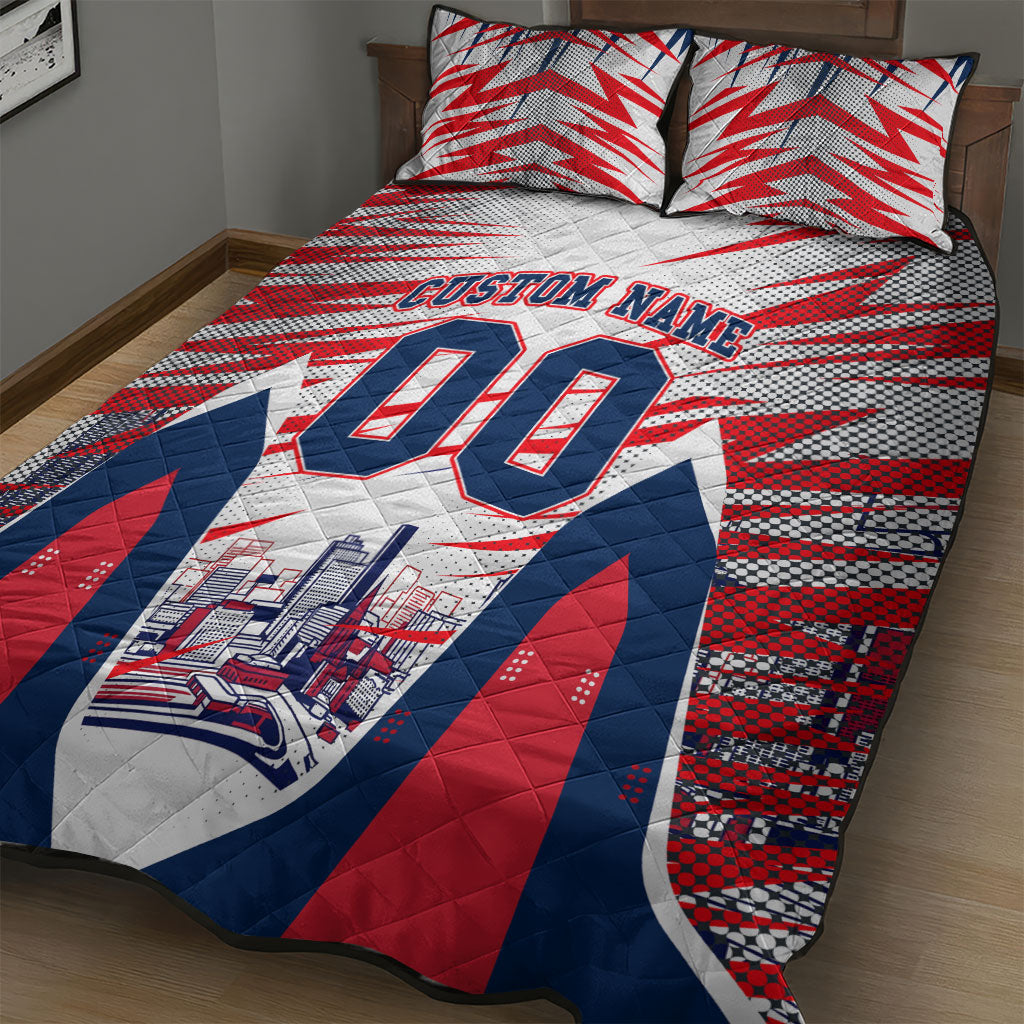 Personalised Western Bulldogs Fan Pride Quilt Bed Set Muscular Bulldog Mascot Graphic Art With Melbourne City Skyline