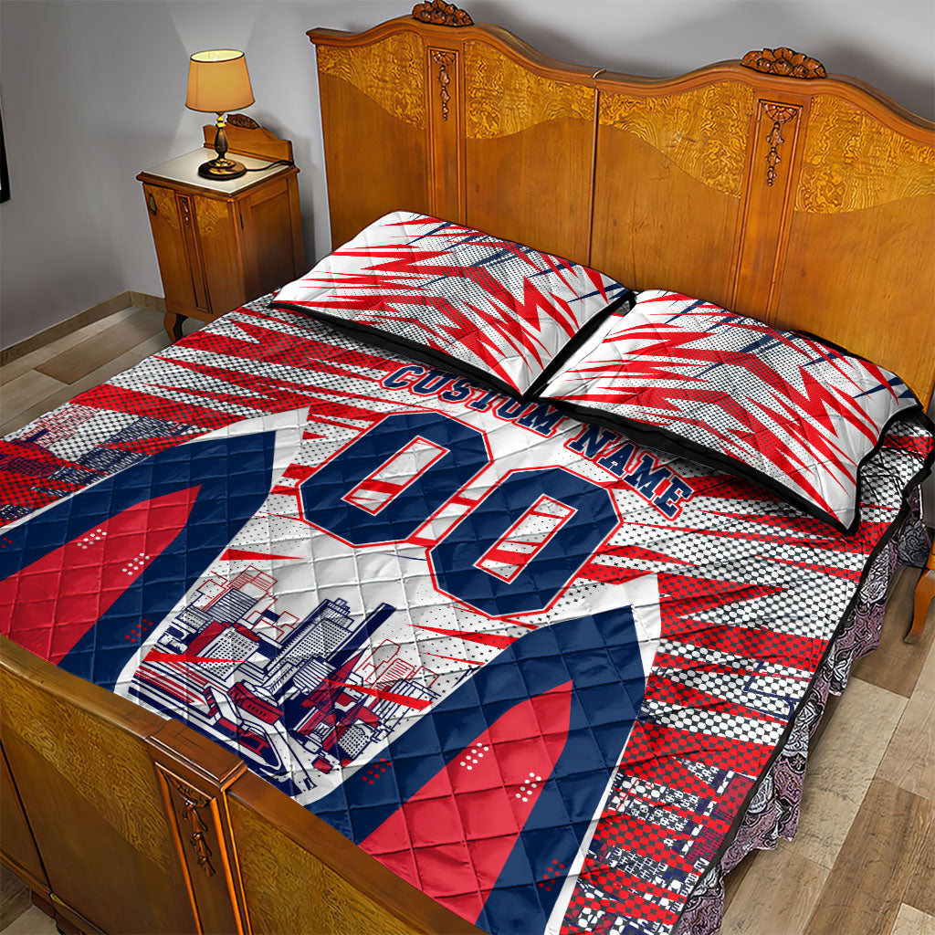 Personalised Western Bulldogs Fan Pride Quilt Bed Set Muscular Bulldog Mascot Graphic Art With Melbourne City Skyline