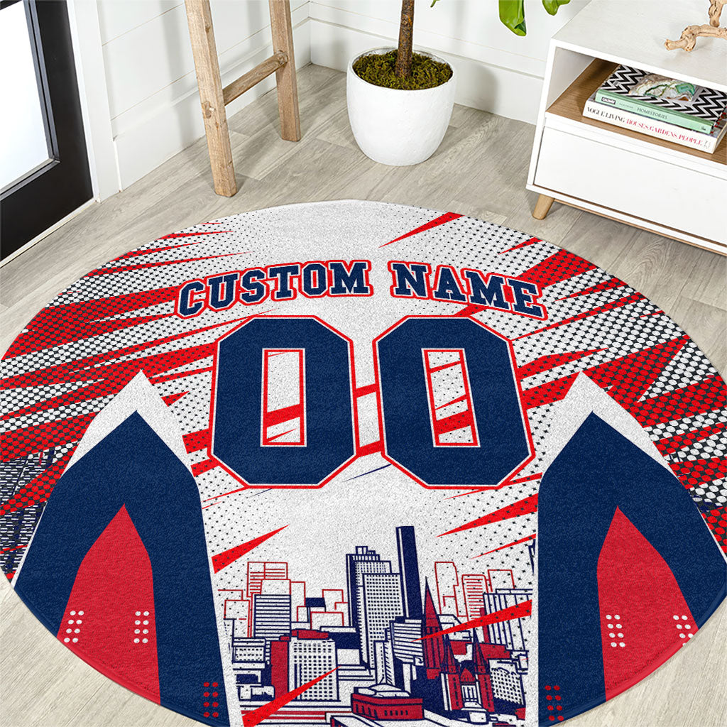 Personalised Western Bulldogs Fan Pride Round Carpet Muscular Bulldog Mascot Graphic Art With Melbourne City Skyline