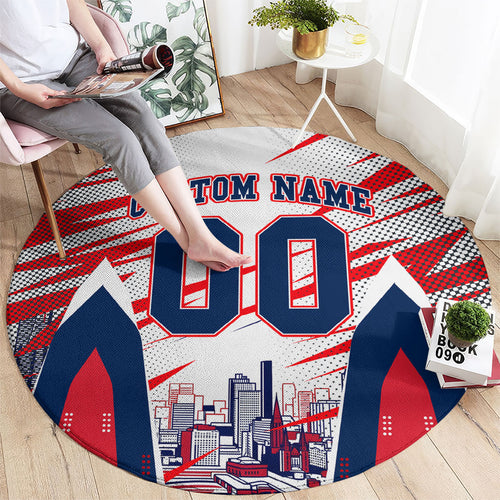 Personalised Western Bulldogs Fan Pride Round Carpet Muscular Bulldog Mascot Graphic Art With Melbourne City Skyline