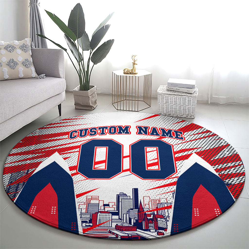 Personalised Western Bulldogs Fan Pride Round Carpet Muscular Bulldog Mascot Graphic Art With Melbourne City Skyline