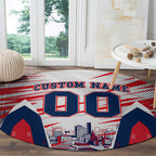 Personalised Western Bulldogs Fan Pride Round Carpet Muscular Bulldog Mascot Graphic Art With Melbourne City Skyline
