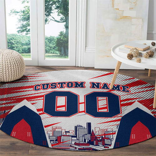 Personalised Western Bulldogs Fan Pride Round Carpet Muscular Bulldog Mascot Graphic Art With Melbourne City Skyline