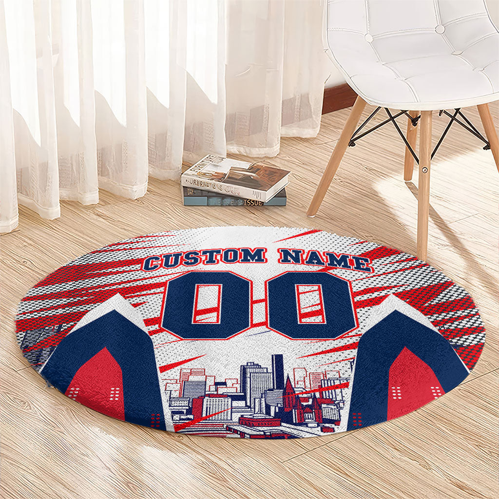 Personalised Western Bulldogs Fan Pride Round Carpet Muscular Bulldog Mascot Graphic Art With Melbourne City Skyline