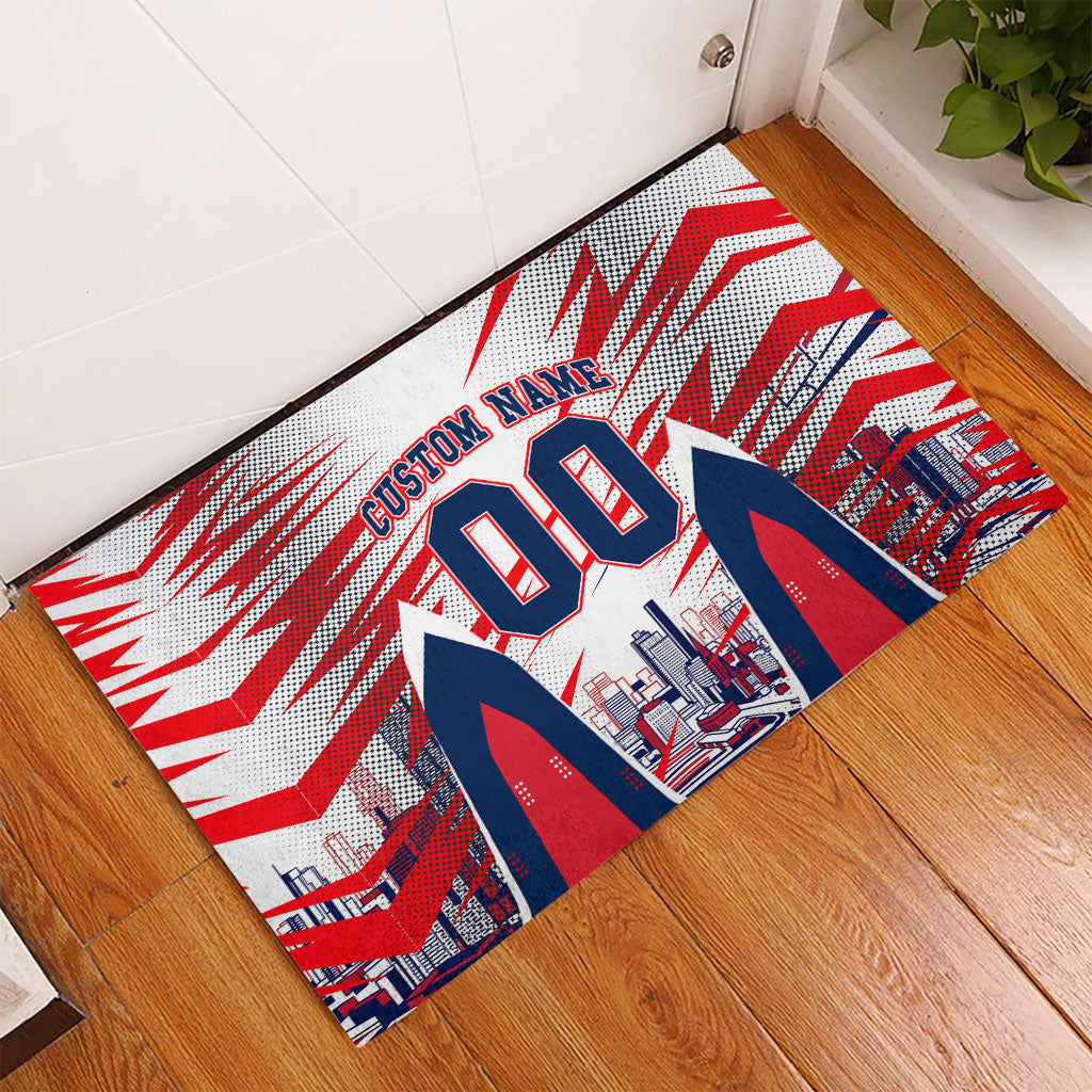 Personalised Western Bulldogs Fan Pride Rubber Doormat Muscular Bulldog Mascot Graphic Art With Melbourne City Skyline