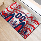 Personalised Western Bulldogs Fan Pride Rubber Doormat Muscular Bulldog Mascot Graphic Art With Melbourne City Skyline
