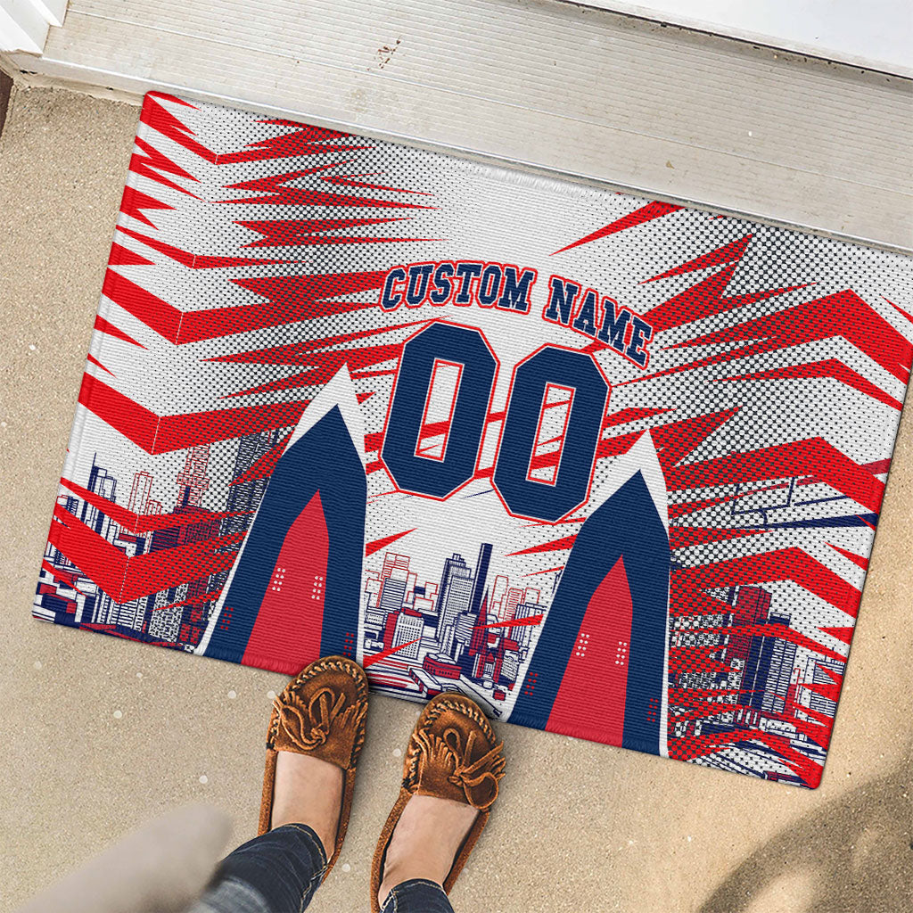 Personalised Western Bulldogs Fan Pride Rubber Doormat Muscular Bulldog Mascot Graphic Art With Melbourne City Skyline