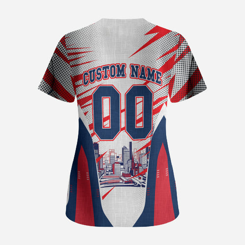 Personalised Western Bulldogs Fan Pride Scrub Top Muscular Bulldog Mascot Graphic Art With Melbourne City Skyline