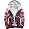 Personalised Western Bulldogs Fan Pride Sherpa Hoodie Muscular Bulldog Mascot Graphic Art With Melbourne City Skyline