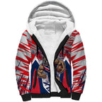Personalised Western Bulldogs Fan Pride Sherpa Hoodie Muscular Bulldog Mascot Graphic Art With Melbourne City Skyline