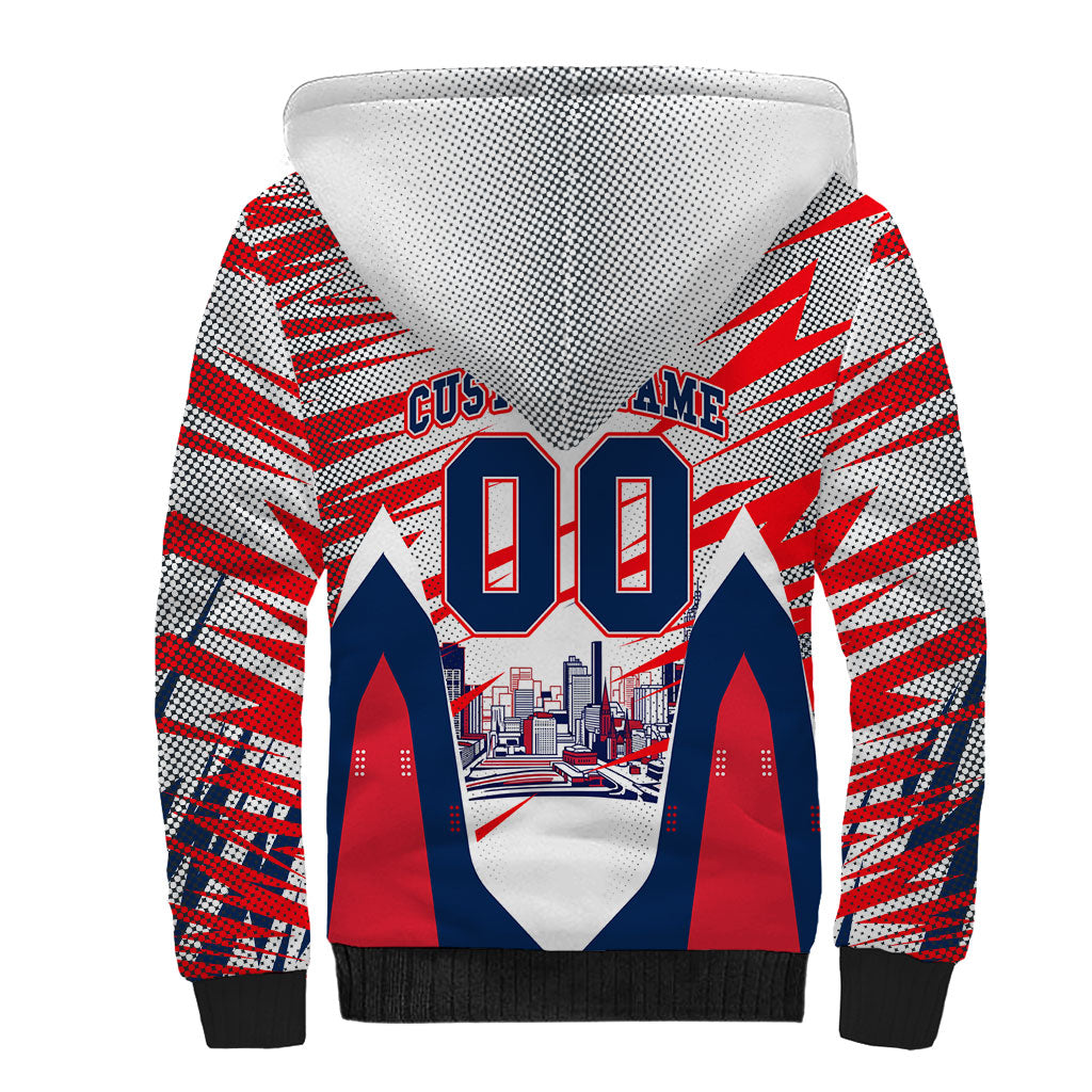 Personalised Western Bulldogs Fan Pride Sherpa Hoodie Muscular Bulldog Mascot Graphic Art With Melbourne City Skyline