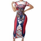 Personalised Western Bulldogs Fan Pride Short Sleeve Bodycon Dress Muscular Bulldog Mascot Graphic Art With Melbourne City Skyline