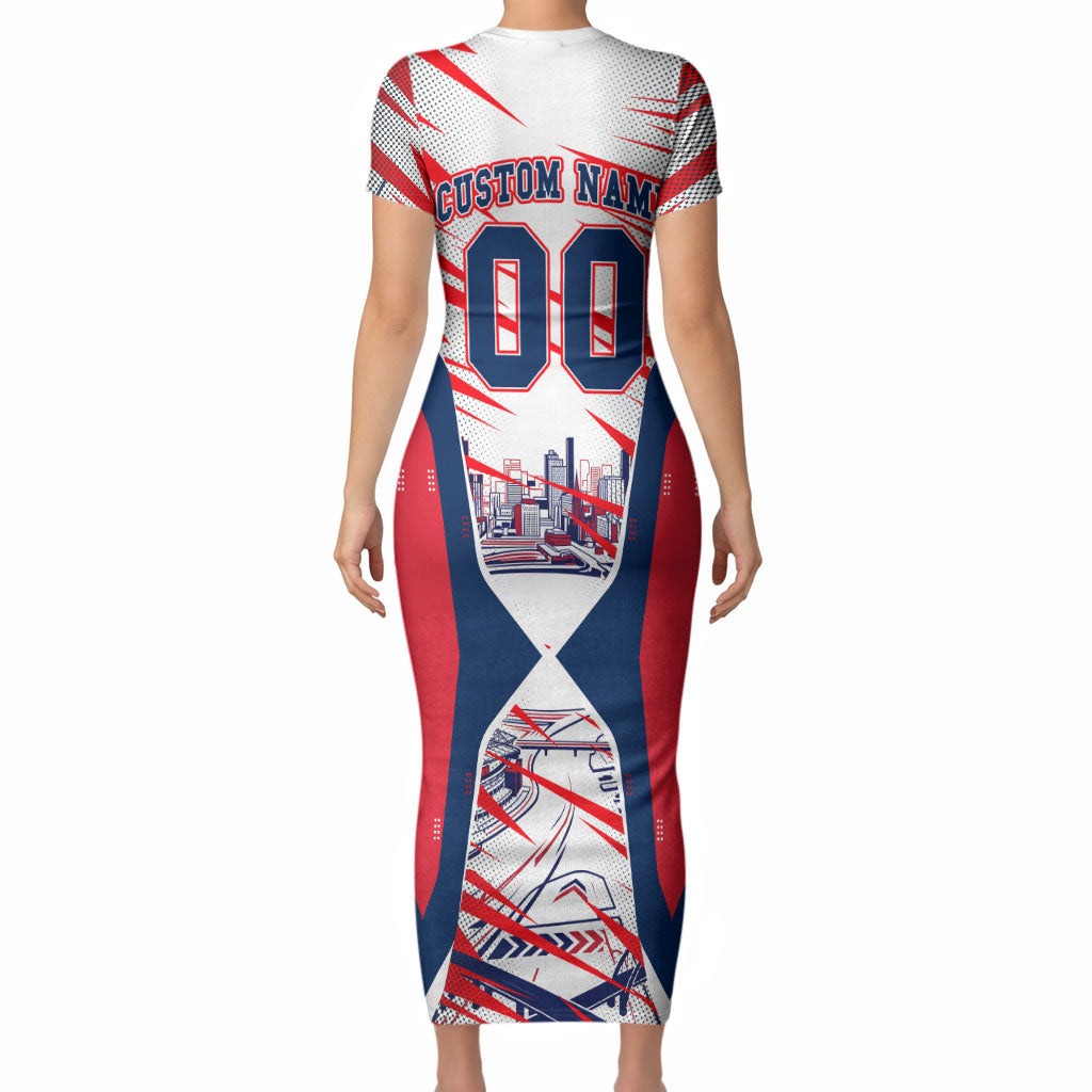 Personalised Western Bulldogs Fan Pride Short Sleeve Bodycon Dress Muscular Bulldog Mascot Graphic Art With Melbourne City Skyline