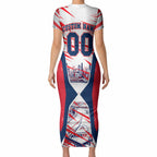 Personalised Western Bulldogs Fan Pride Short Sleeve Bodycon Dress Muscular Bulldog Mascot Graphic Art With Melbourne City Skyline