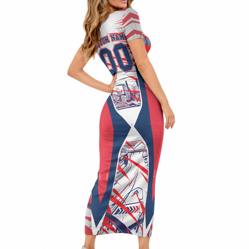 Personalised Western Bulldogs Fan Pride Short Sleeve Bodycon Dress Muscular Bulldog Mascot Graphic Art With Melbourne City Skyline