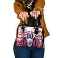 Personalised Western Bulldogs Fan Pride Shoulder Handbag Muscular Bulldog Mascot Graphic Art With Melbourne City Skyline