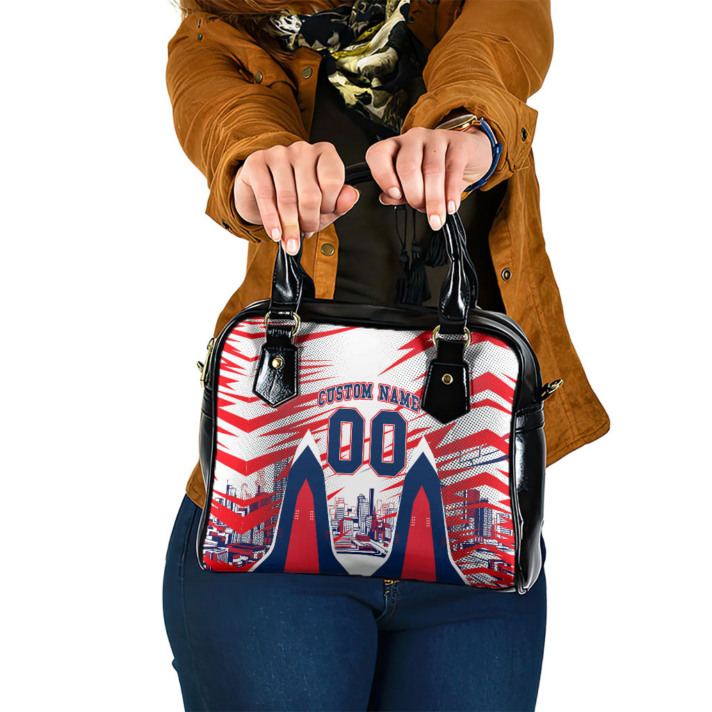 Personalised Western Bulldogs Fan Pride Shoulder Handbag Muscular Bulldog Mascot Graphic Art With Melbourne City Skyline