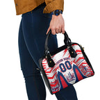 Personalised Western Bulldogs Fan Pride Shoulder Handbag Muscular Bulldog Mascot Graphic Art With Melbourne City Skyline