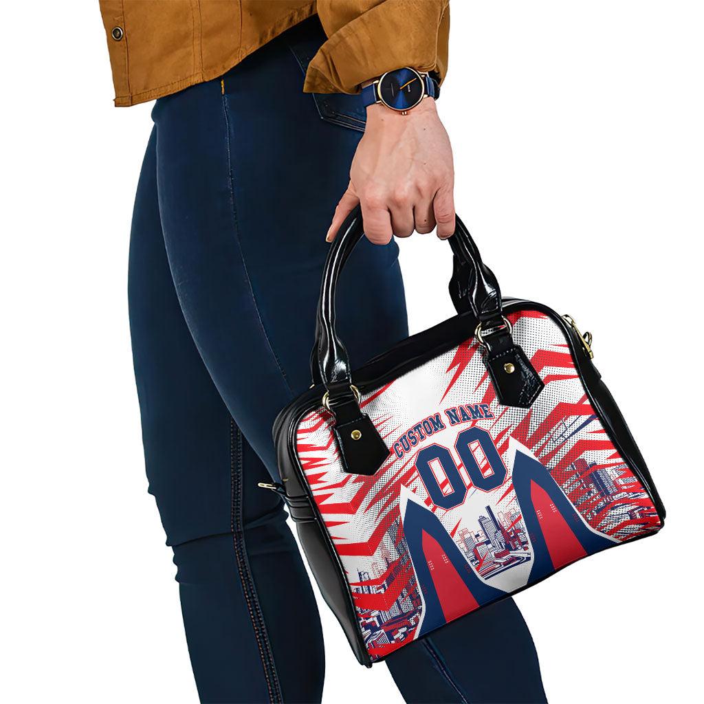 Personalised Western Bulldogs Fan Pride Shoulder Handbag Muscular Bulldog Mascot Graphic Art With Melbourne City Skyline