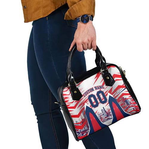 Personalised Western Bulldogs Fan Pride Shoulder Handbag Muscular Bulldog Mascot Graphic Art With Melbourne City Skyline