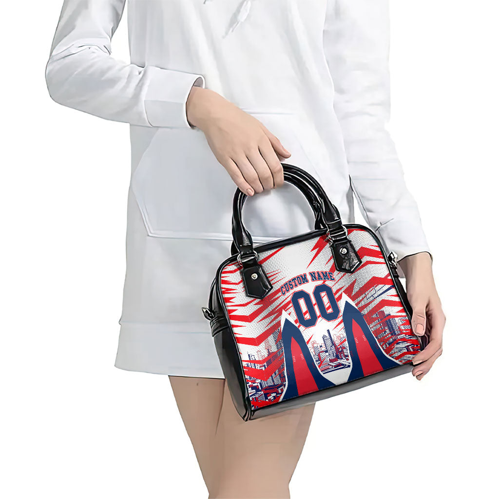 Personalised Western Bulldogs Fan Pride Shoulder Handbag Muscular Bulldog Mascot Graphic Art With Melbourne City Skyline
