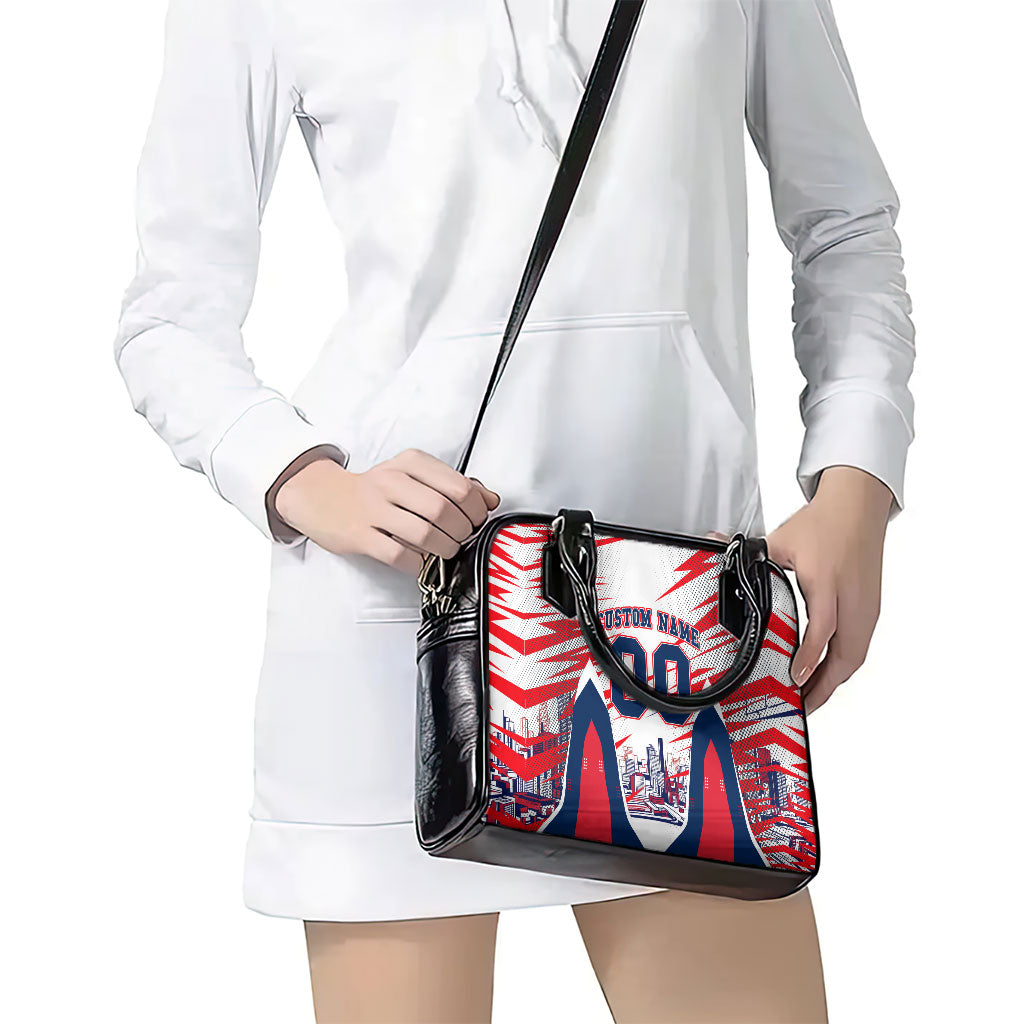 Personalised Western Bulldogs Fan Pride Shoulder Handbag Muscular Bulldog Mascot Graphic Art With Melbourne City Skyline