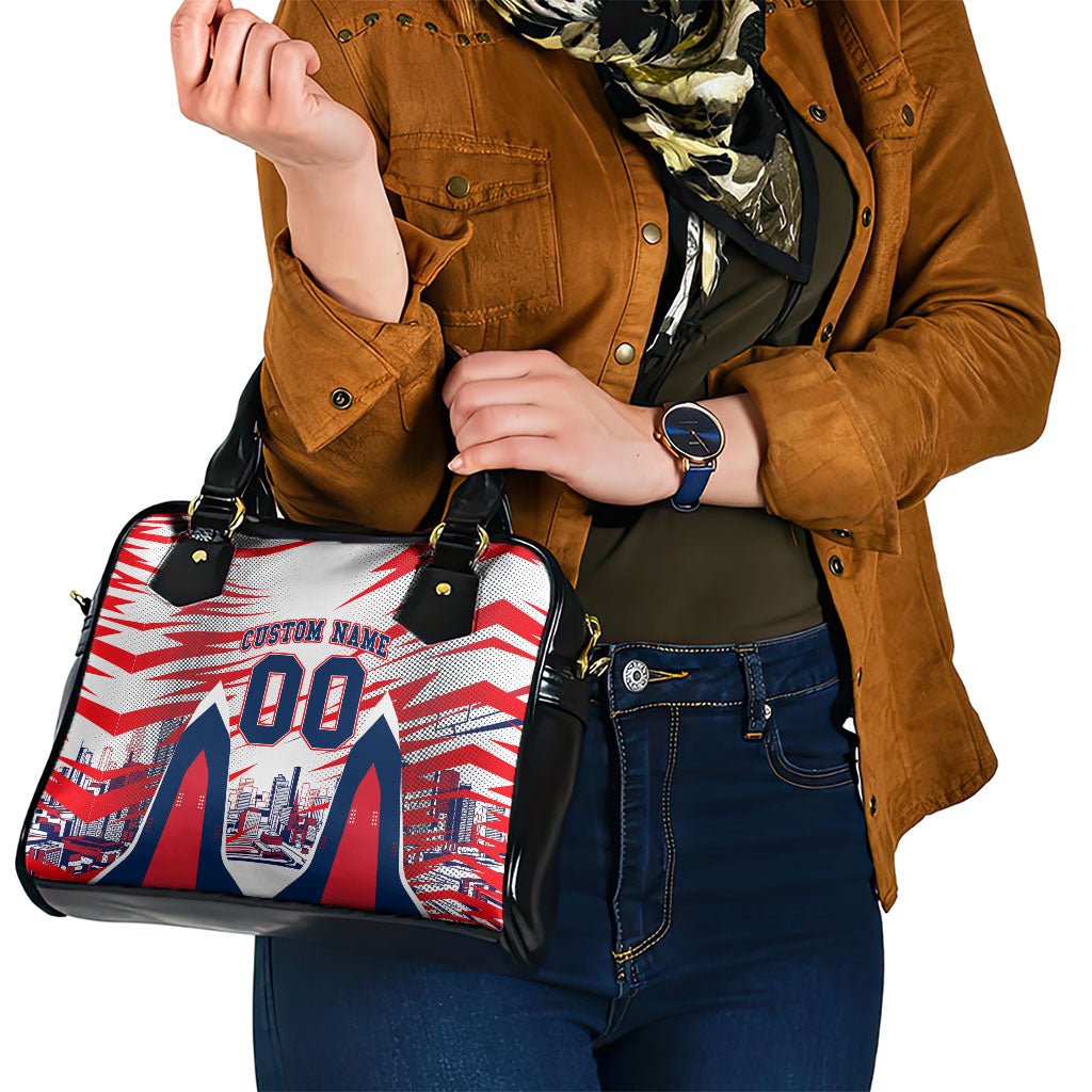 Personalised Western Bulldogs Fan Pride Shoulder Handbag Muscular Bulldog Mascot Graphic Art With Melbourne City Skyline