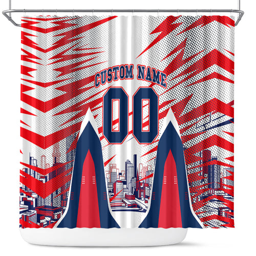 Personalised Western Bulldogs Fan Pride Shower Curtain Muscular Bulldog Mascot Graphic Art With Melbourne City Skyline