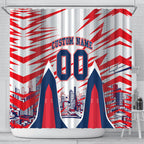 Personalised Western Bulldogs Fan Pride Shower Curtain Muscular Bulldog Mascot Graphic Art With Melbourne City Skyline